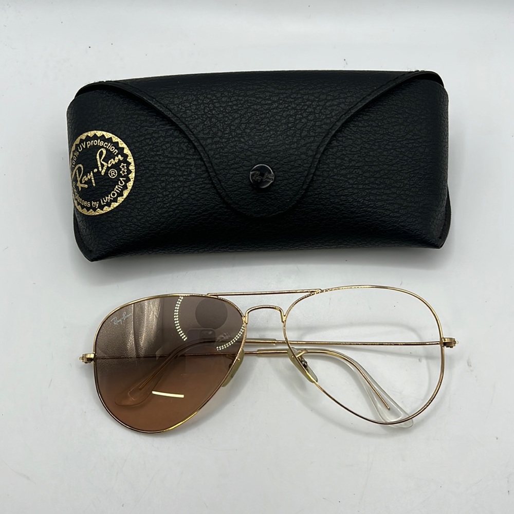 Ray Ban Aviator Sunglasses And Case Gold Black Large Metal 001/3E 2N